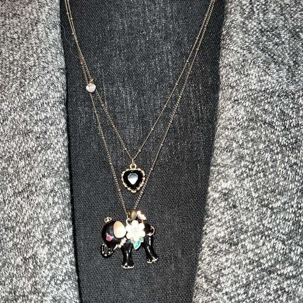 Betsy Johnson Women’s Elephant Crown Flower Bird Heart 2 Strand Necklace